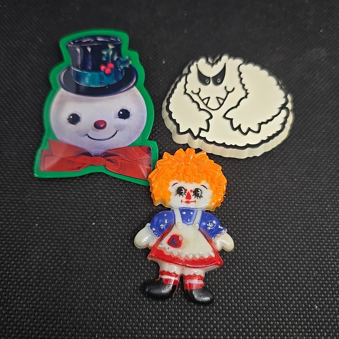 3 Hallmark As Is Plastic Ghost Metal Snowman Plastic Raggedy Ann Broken
