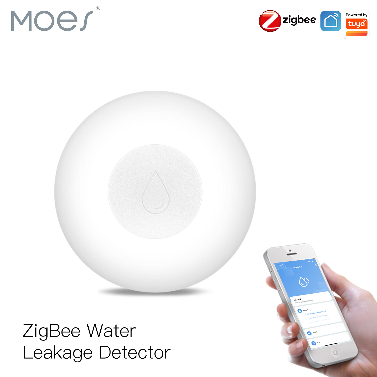 MOES Tuya ZigBee Smart Water Leakage Sensor Flood Overflow Detector Level Alarm