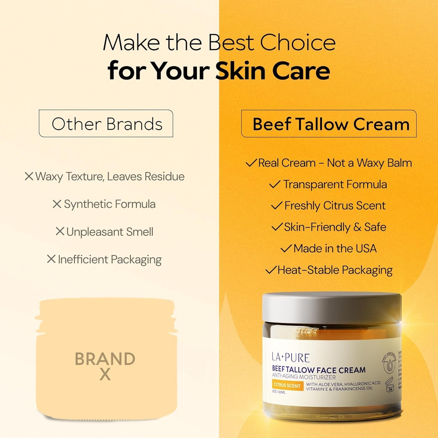 Beef Tallow for Skin, Grass-Fed Tallow Face Cream with Hyaluronic Acid, Aloe Ver