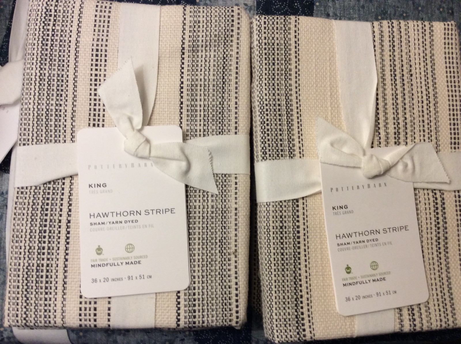 Pottery Barn Two (2) Hawthorn Stripe King Shams Charcoal Dark Gray NWT