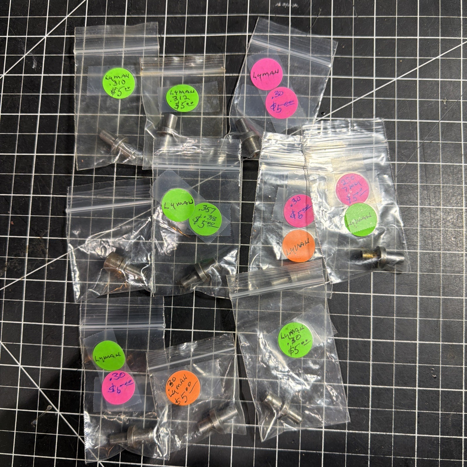Set of 10x Lyman lead cast sizing mandrol kit