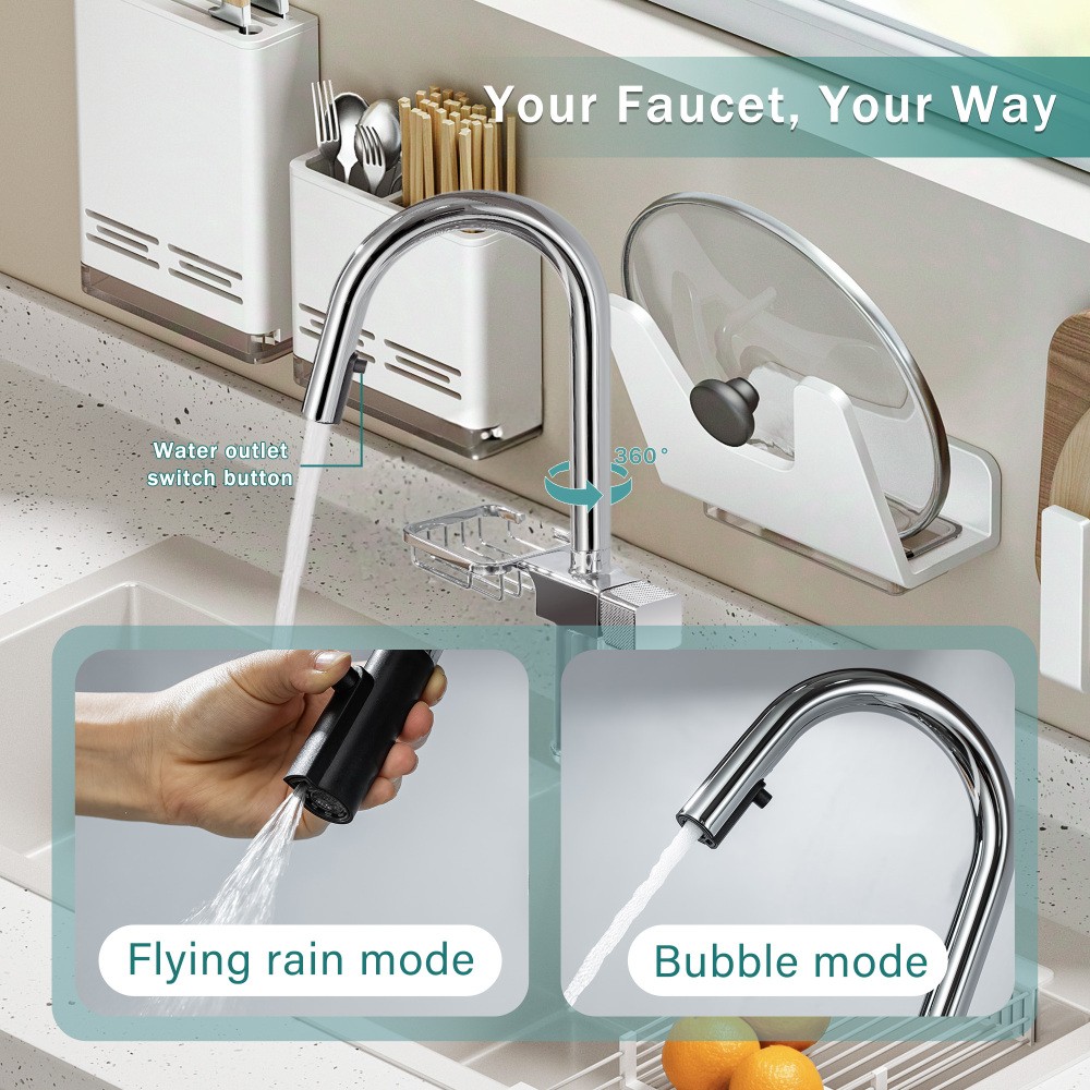 High Arc Pull Down Kitchen Faucet Single Hole Stainless Steel Modern Sink