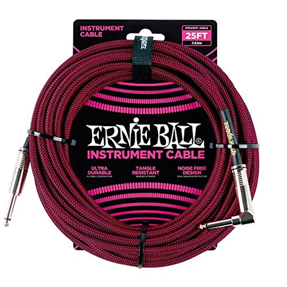 Ernie Ball 6062 Instrument Cable, 25', Braided Black/Red