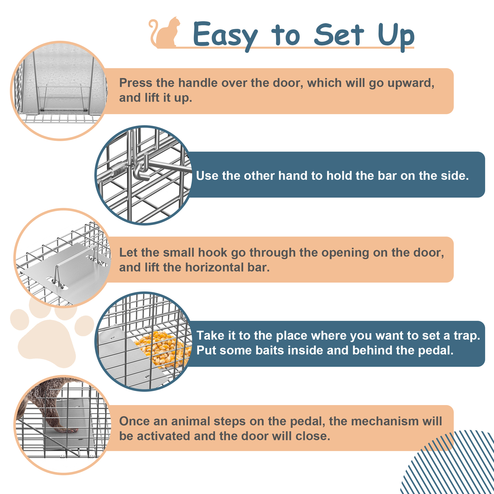 32" Humane Animal Trap Steel Cage for Live Rodent Control Rat Squirrel Raccon