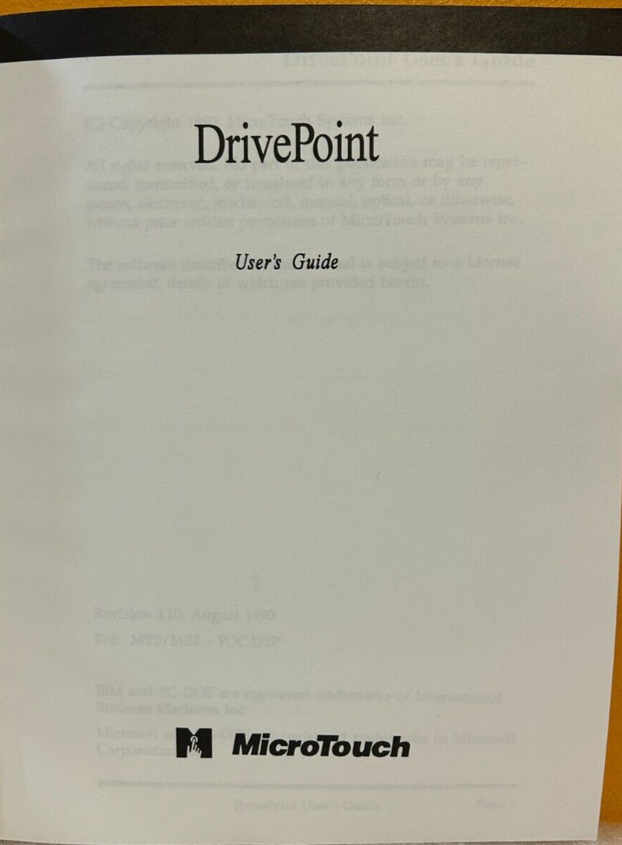 MicroTouch 9005901 DrivePoint User's Guide Manual.