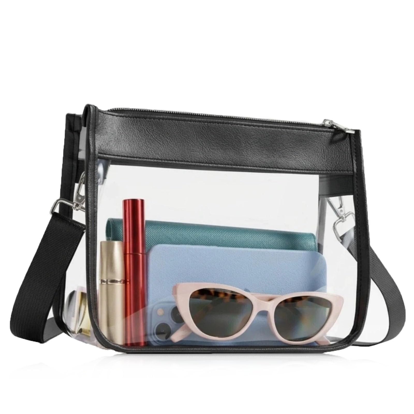 Paxiland Stadium Approved Clear Crossbody 9.1" H x 7.1" L x 3.1" W, Black