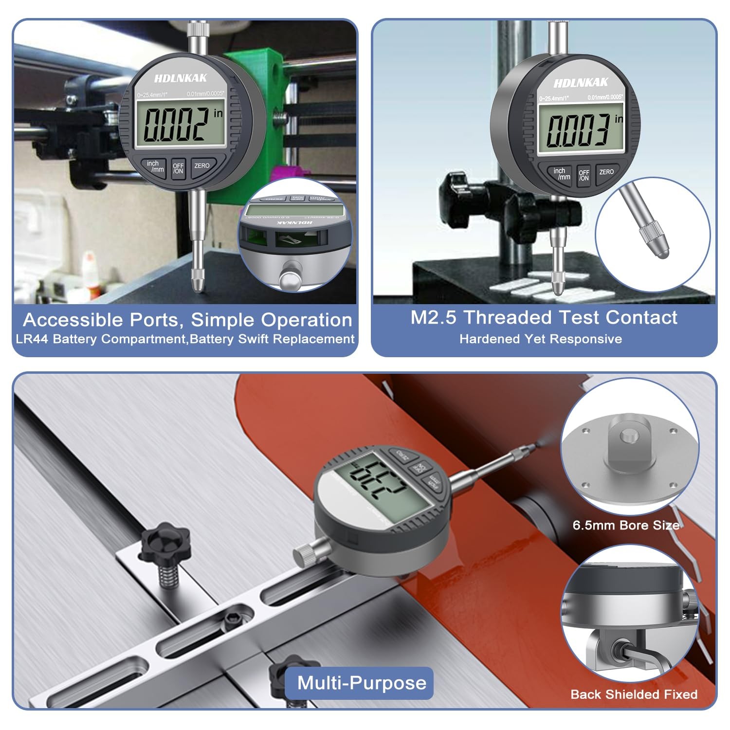 HDLNKAK Electronic Digital Dial Indicator Under 3 Inches, 1”Dial