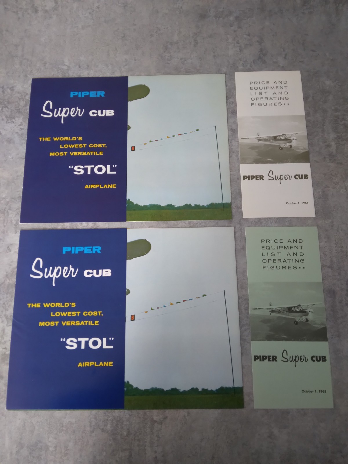 1964 & 1965 PIPER SUPER CUB SALES BROCHURES & OPTIONS PERFORMANCE & PRICE LISTS