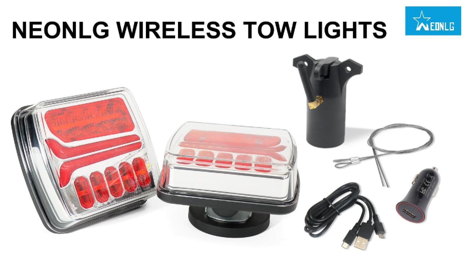 Magnetic Wireless LED Trailer Lights Kit - IP67 Waterproof, Rechargeable Brake &