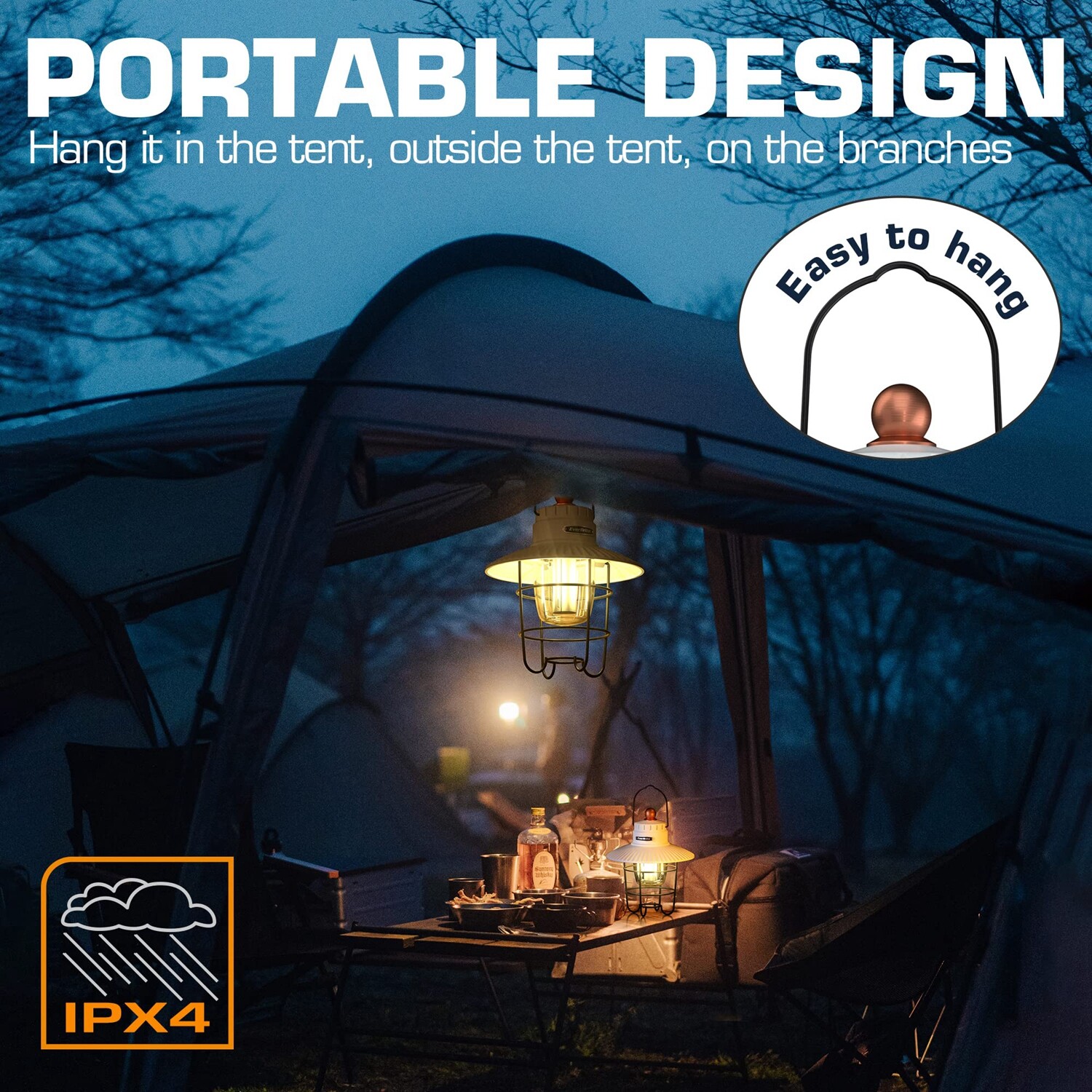 EverBrite 2PACK LED Camping Lantern USB C Rechargeable Lantern with 3 Light Mode