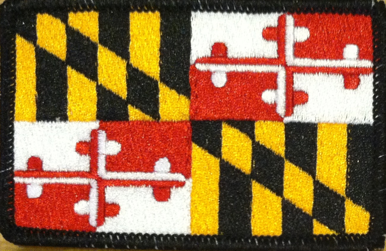 MARYLAND STATE Flag Tactical Patch With Hook & Loop Fastener BLACK Border #03
