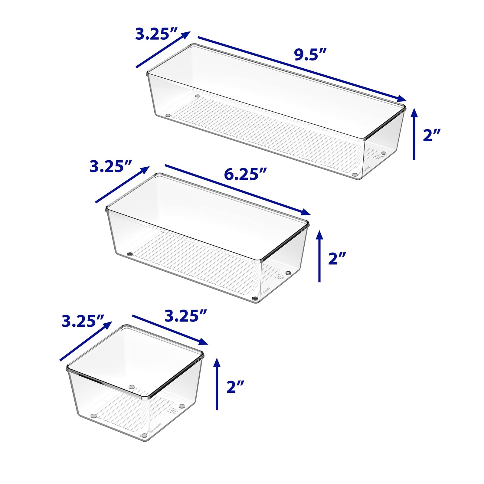 Clear Drawer Organizer for Office Bin Desk Storage, Assorted Size, 6 Packs