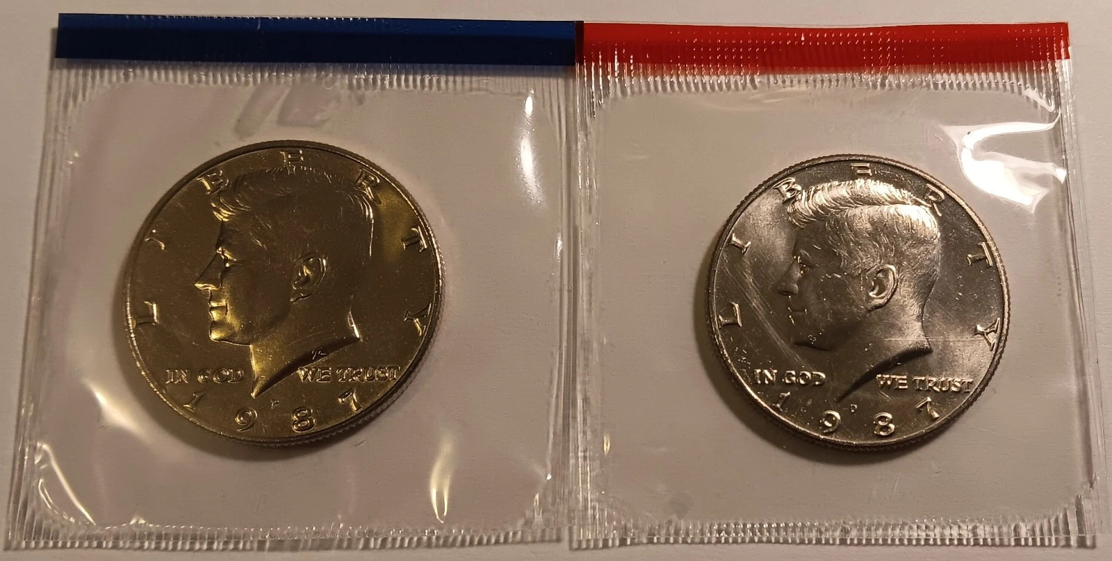 1987 P&D Kennedy Half Dollars Sealed In US Mint Cello's Key Date Low Mintage