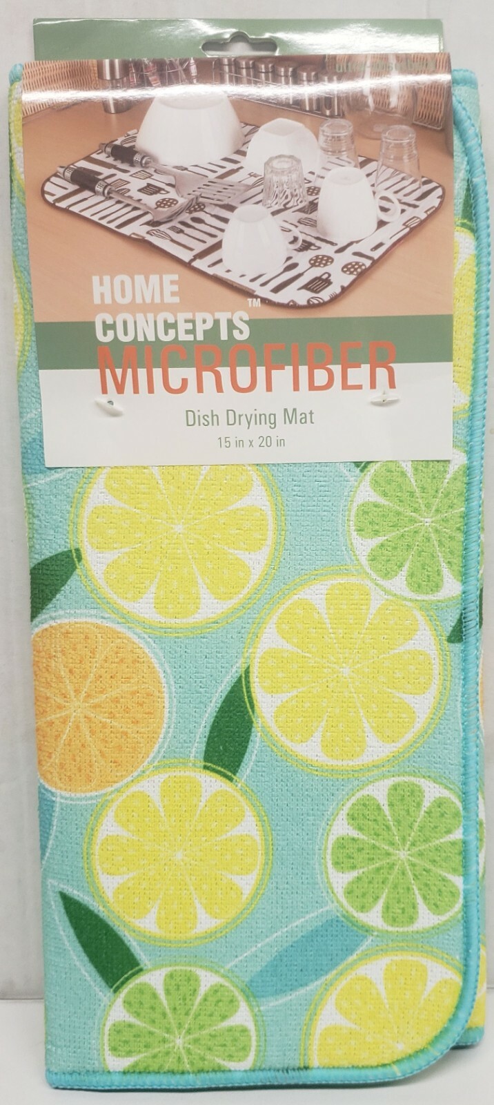 Kitchen Dish Drying Mat (15" x 20") CITRUS FRUITS, CUT LEMONS & LIME ON AQUA, HC
