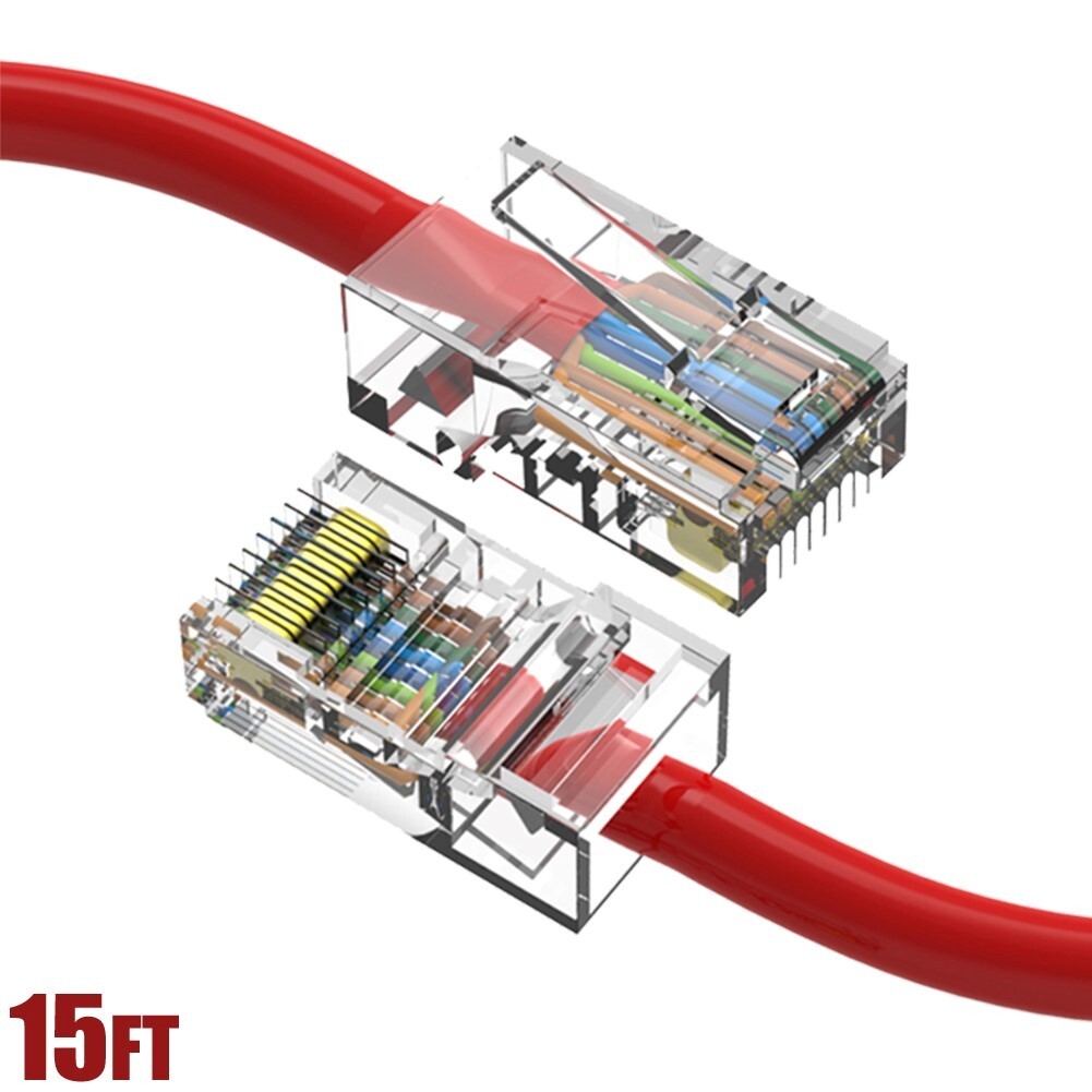 15FT Cat5e RJ45 Ethernet LAN Network UTP Non-Booted Patch Cable Copper Wire Red