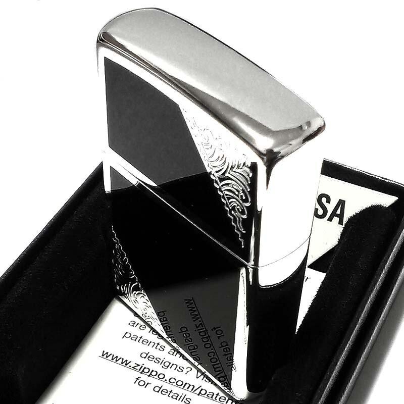 Zippo Lighter Classic Arabesque Silver Black 2 Sided Regular Case Japan