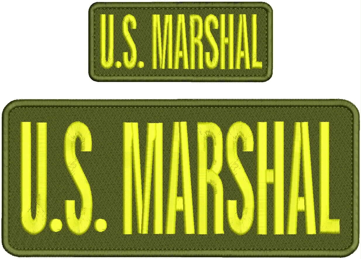 U.S. MARSHAL embroidery patches 4x10 and 2x5 hook on back YELLOW AND OD GREEN