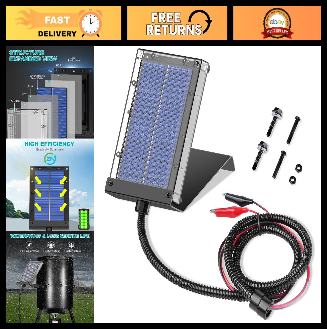 6V Solar Panel for Outdoor Deer Feeder, Waterproof Battery Charger with Mounting