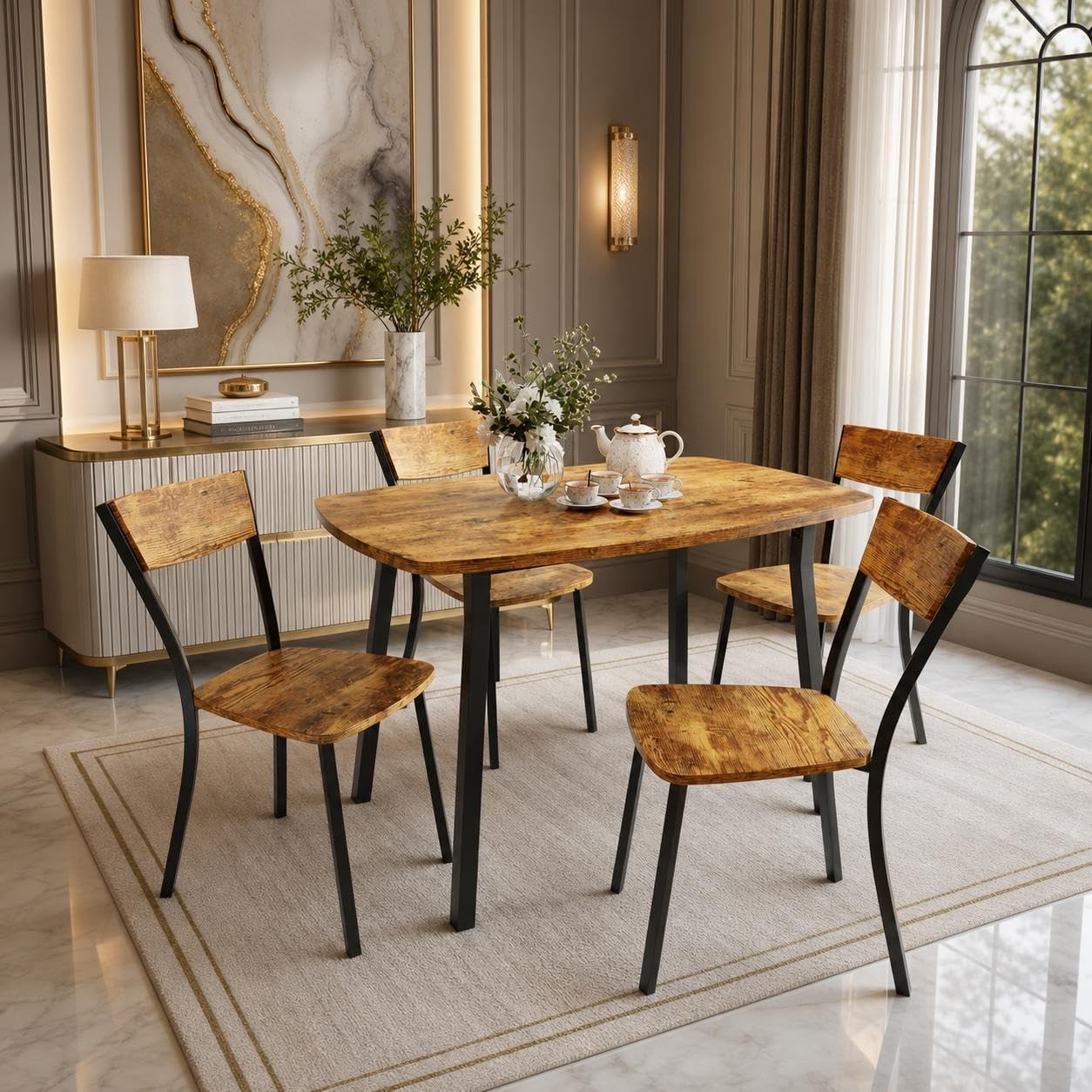5-Piece Small Dining Table Set,Kitchen Table and Chair Set for 4,for Living Room