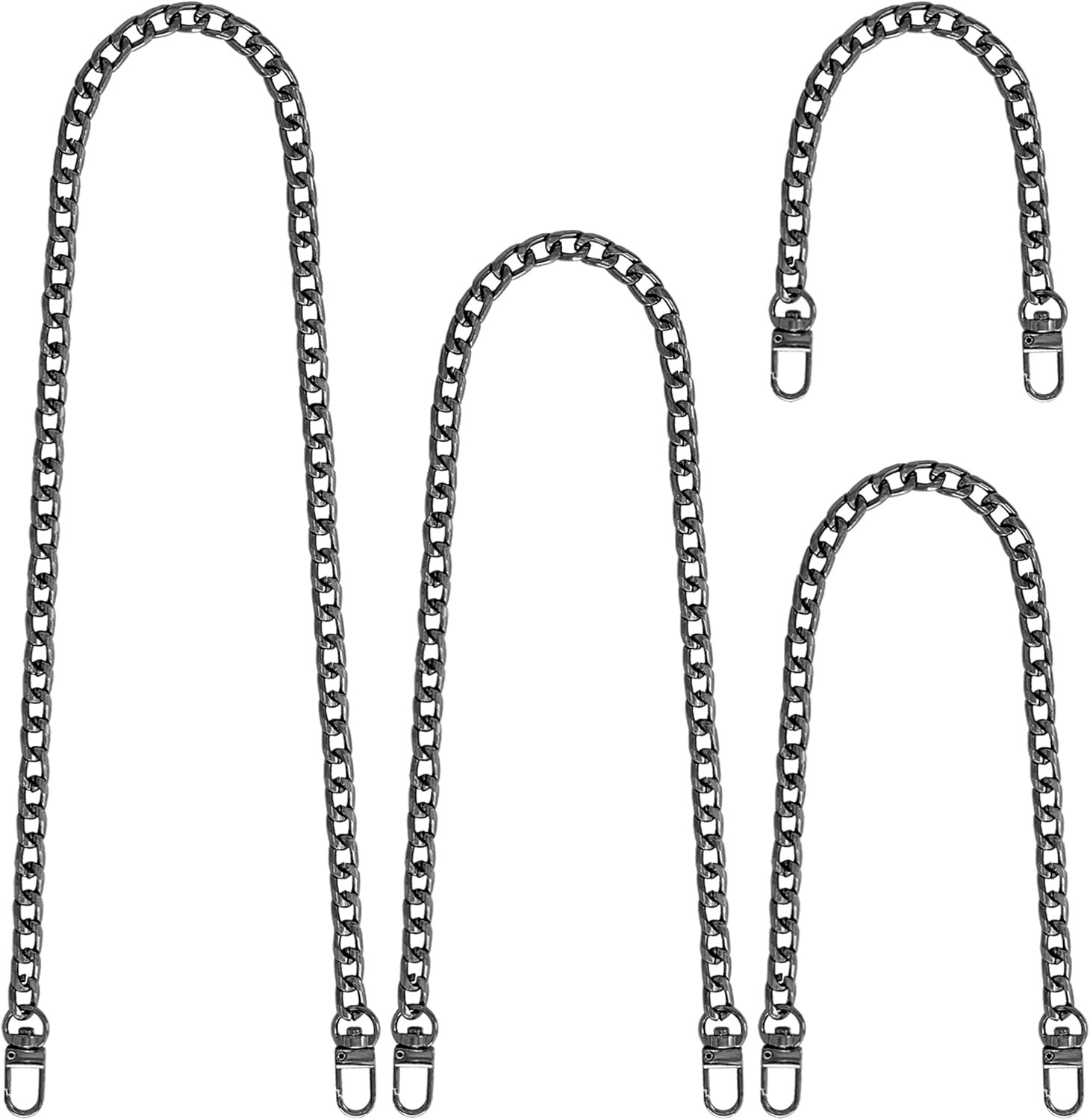 4 Different Sizes Black Flat Purse Chain Strap |  Chains with Metal Buckles Hook