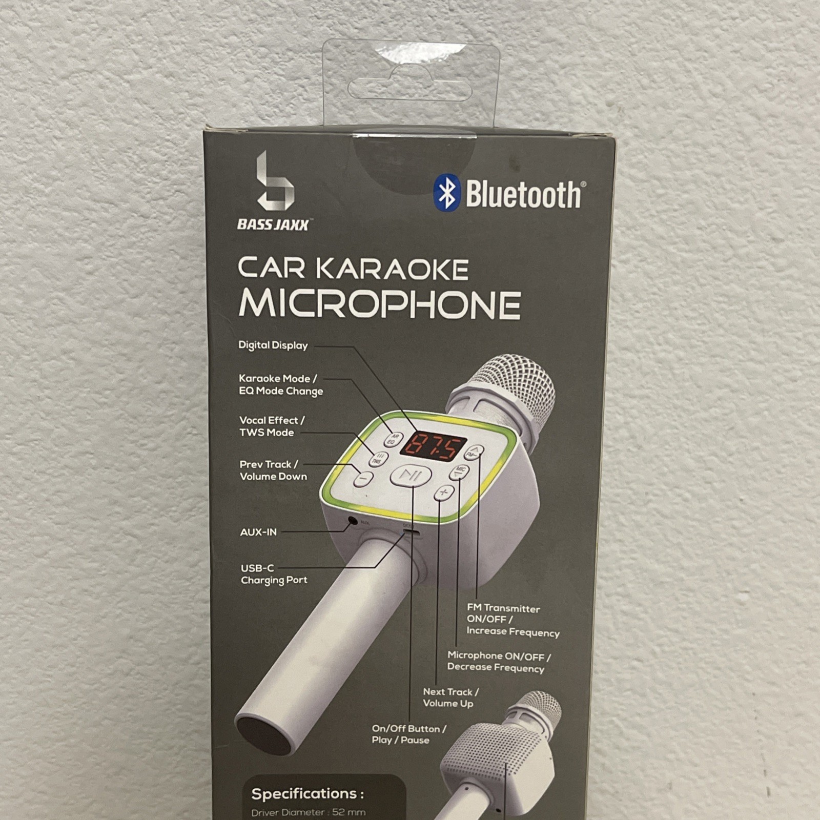 Bass Jaxx Karoke Microphone Bluetooth Works In/Out of Car Color Changing LED New