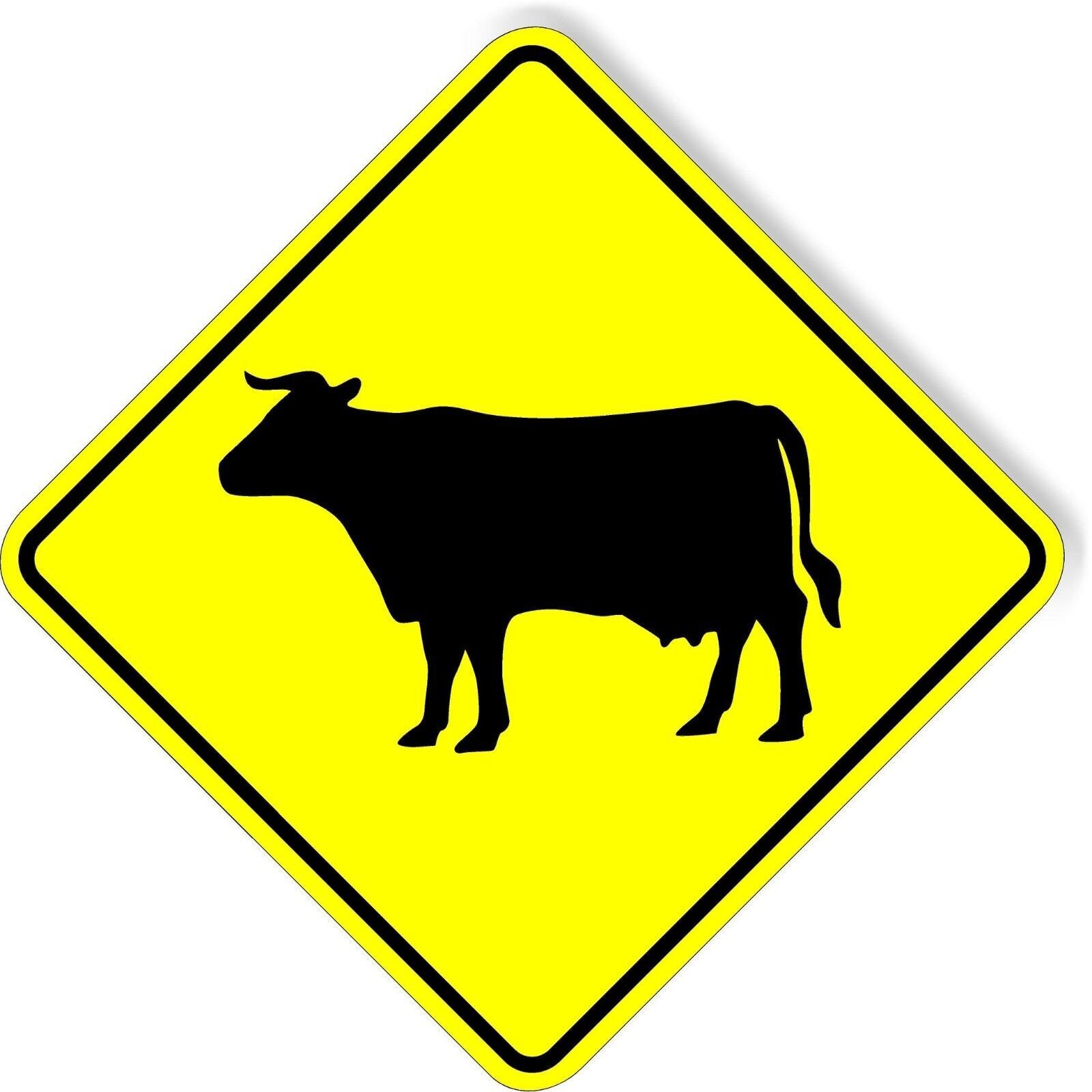 COW crossing sign bright vibrant easy to see yellow save the cows bulls on Farm