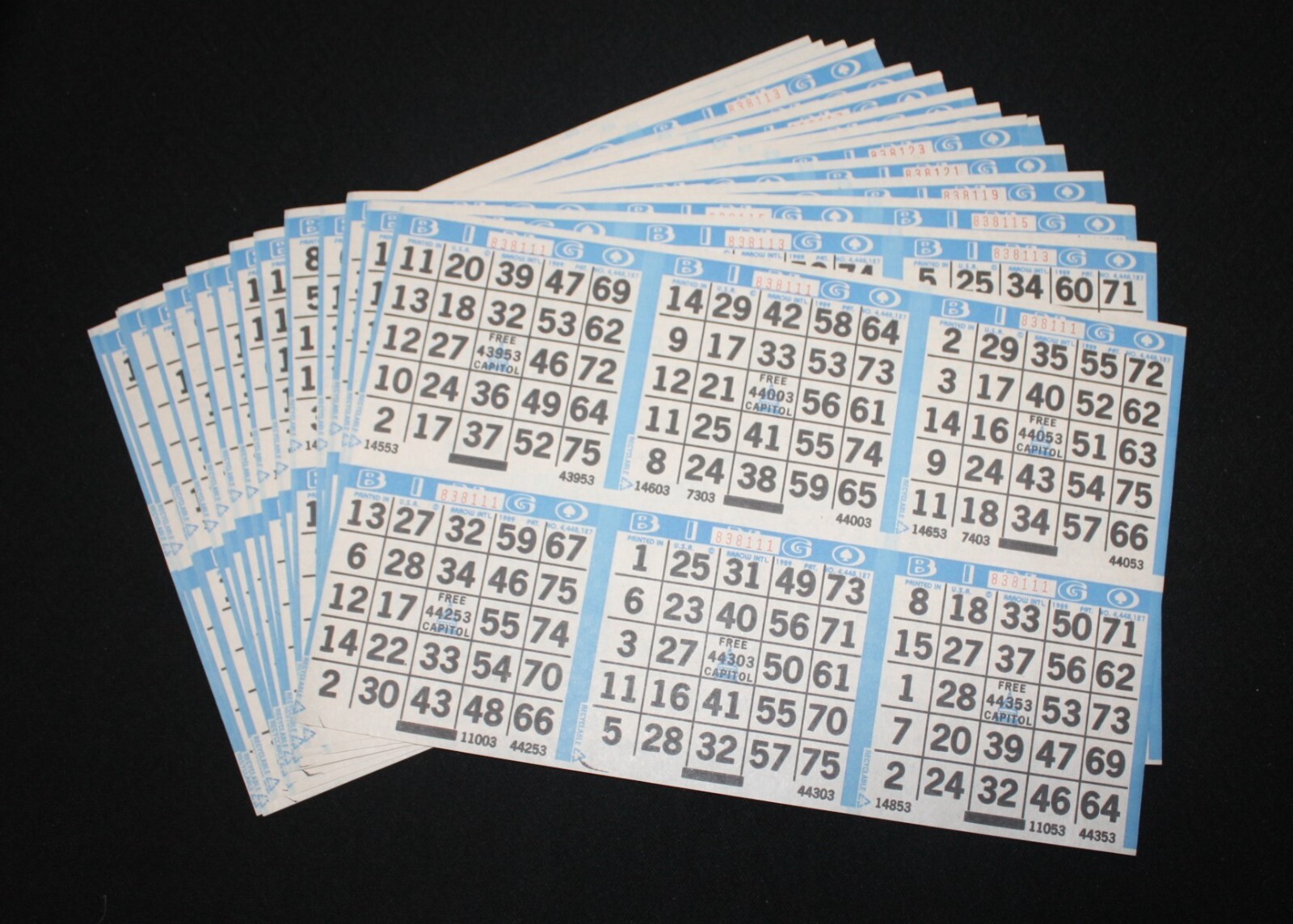 BINGO PAPER Cards Sheets 6 on 1 Blue Border Horizontal - 50 sheets
