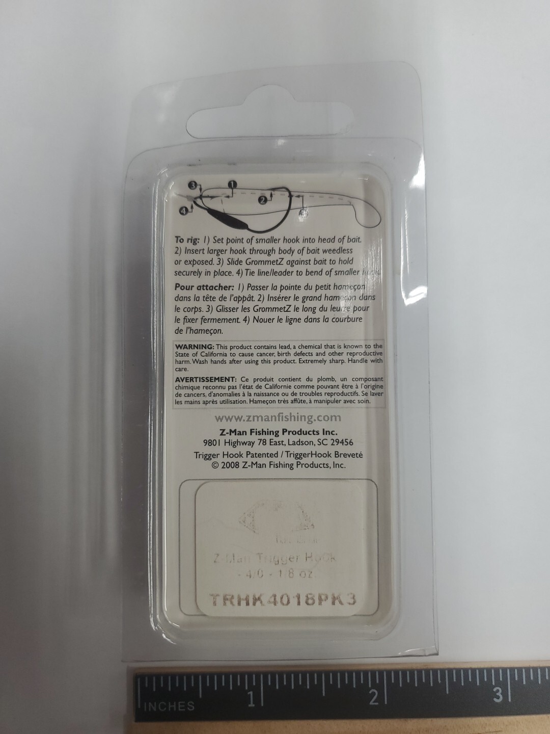 Pack of 3 Zman Trigger Hooks for Soft Plastics - Size 4/0 - 1/8 oz