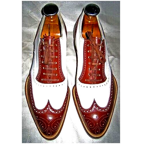 Men,s Handmade New Two-Tone Wingtip Leather Brogue Oxford Lace up Dress Shoes