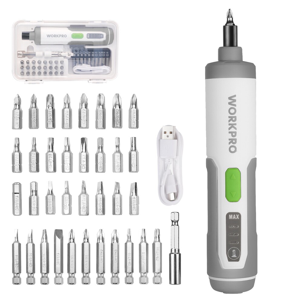 WORKPRO 4V Cordless Screwdriver with 35PC Bits Rechargeable Electric Screwdriver