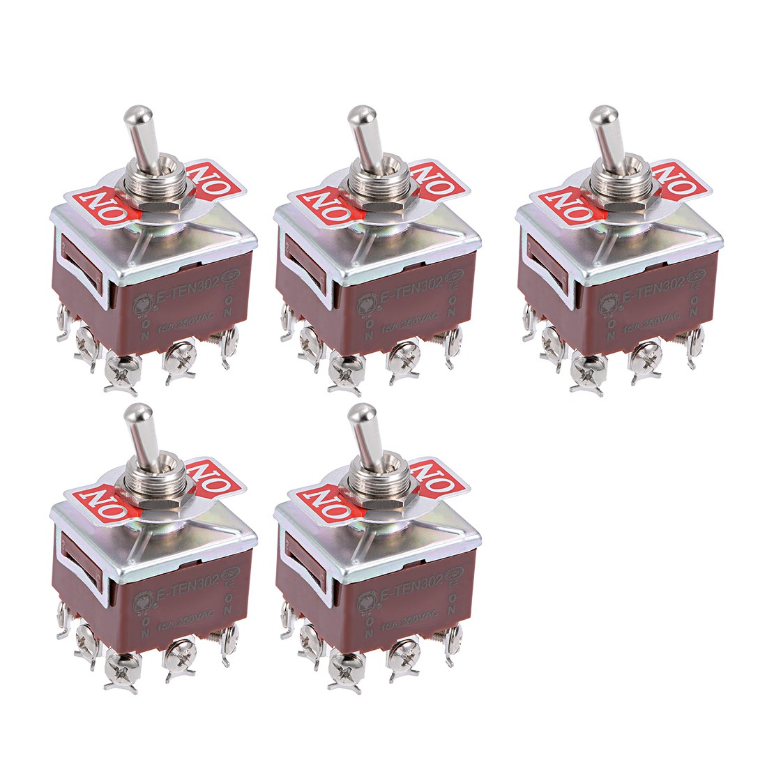 5pcs 3PDT Rocker Toggle Switch 15A 250V 9P ON/ON Metal Bat