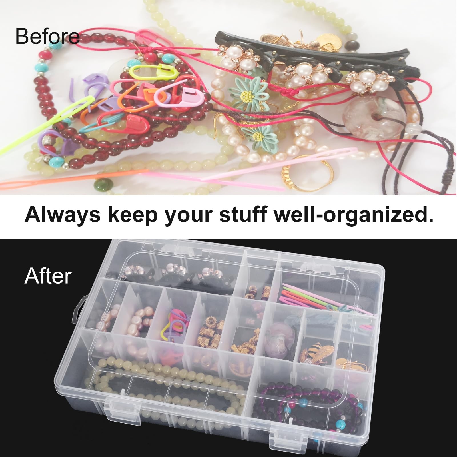 2 Pack 24 Grids Clear Plastic Organizer Box, Storage 24 Grids(2PCS),
