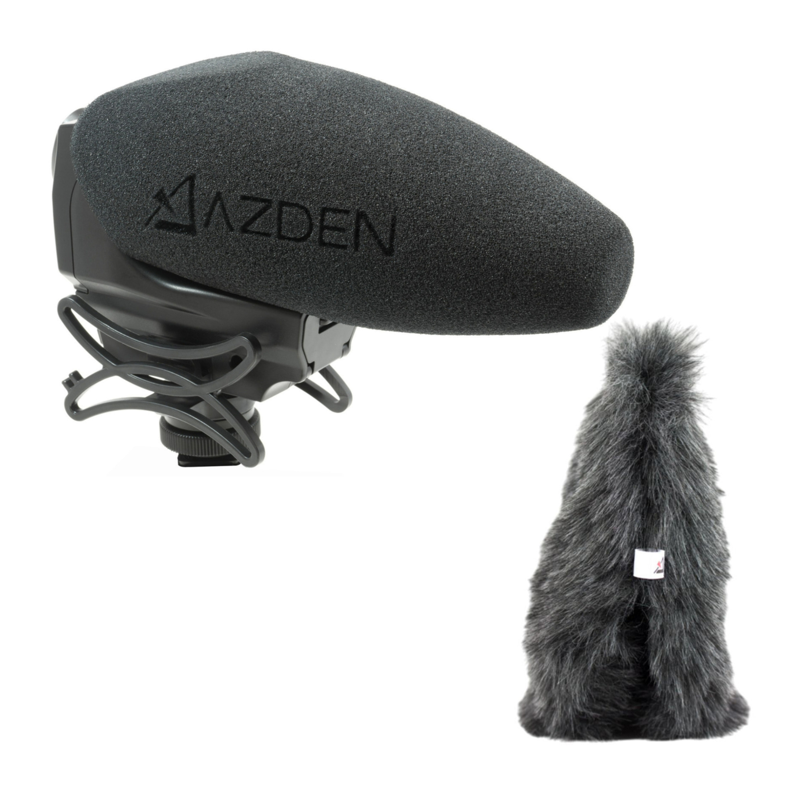 Azden Stereo Mono Switchable Video Microphone and Furry Windshield Cover Bundle