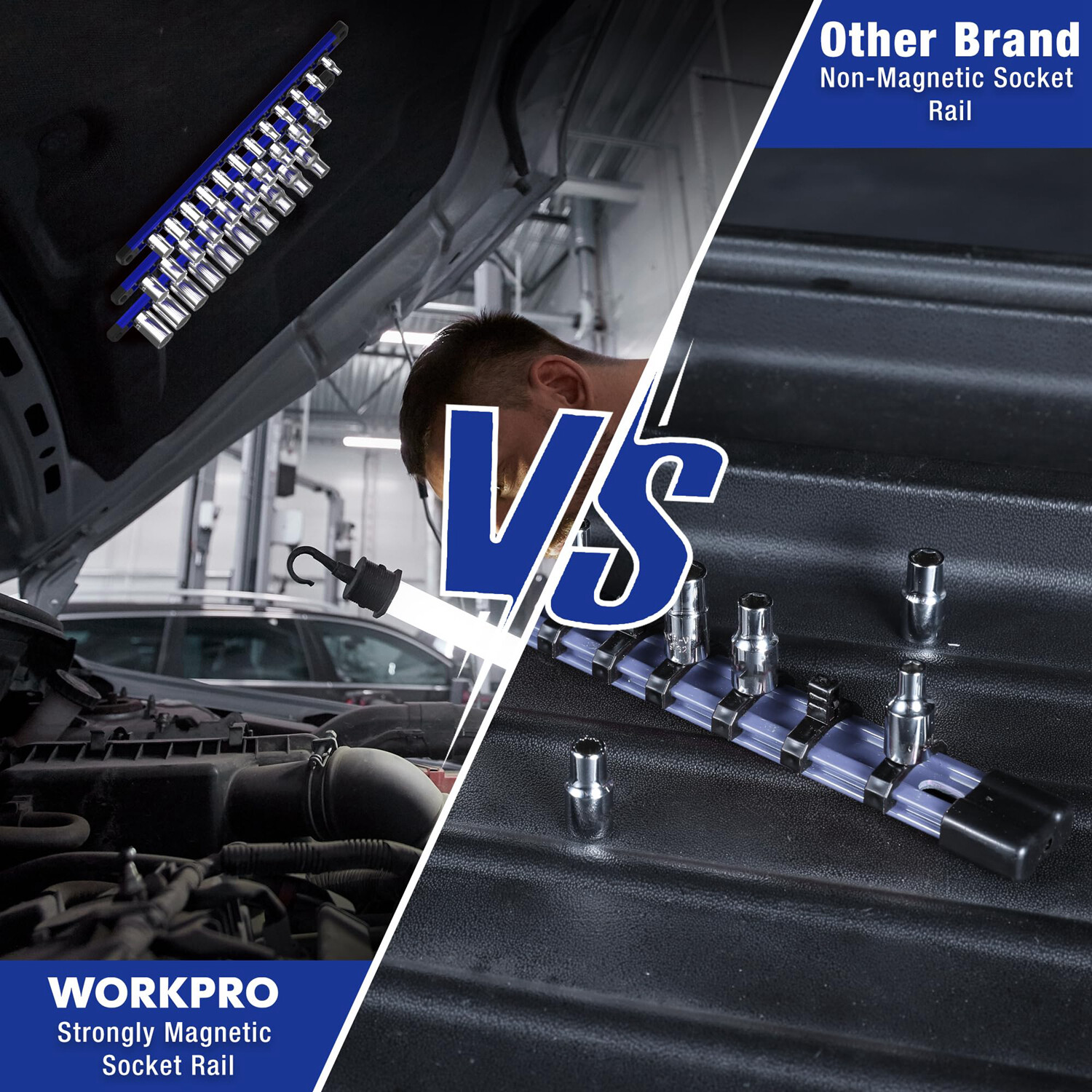 WORKPRO 1/4 Drive Magnetic Socket Organizer Heavy Duty Socket Rail Socket Holder