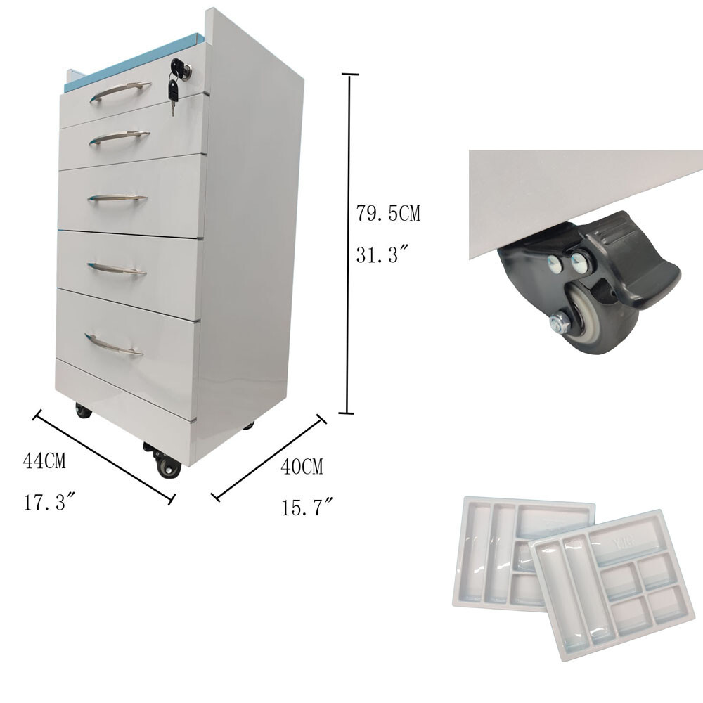 4 Drawers White Storage Cabinet w/lock Mobile Utility Cart Office Cart
