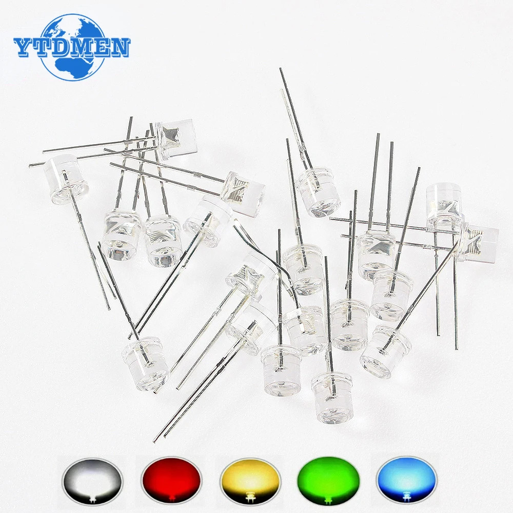 100PCS 5mm Flat LED Kit - Red/Yellow/Blue/Green/White (5 Colors x20) F5