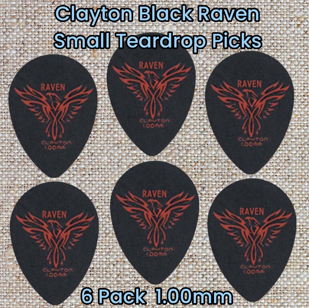Clayton Black Raven Small Teardrop Guitar Picks 1.00 mm 6 Pack