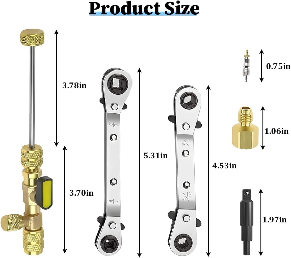 HVAC Wrench Tool AC Schrader Valve Core Remover Set 1/4 and 5/16 Port Installer
