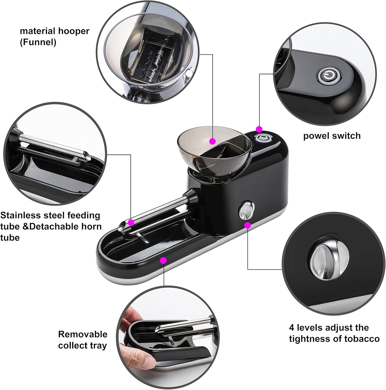 Electric Cigarette Rolling Machine Automatic Cone Loader Portable Pre Rolled Con