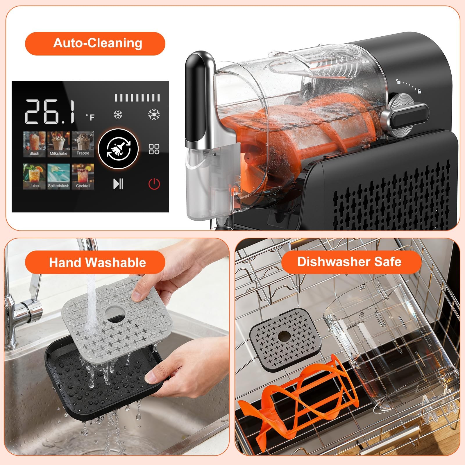 Slushie Machine No Ice Needed, Auto-Clean, Slushy Machine for Home, 220W Quick F