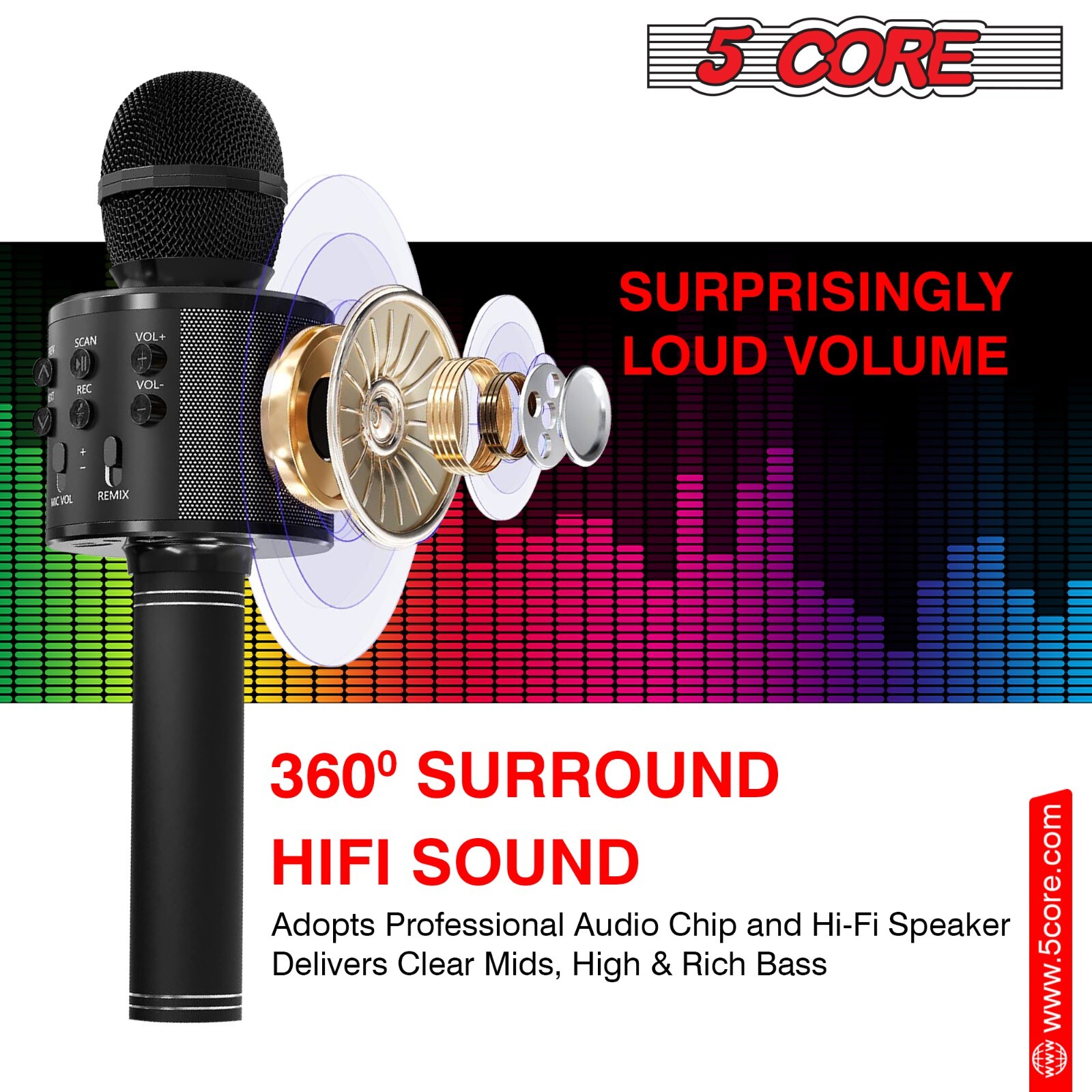 5Core Wireless Karaoke Microphone Bluetooth Mic Portable Handheld Microfonos