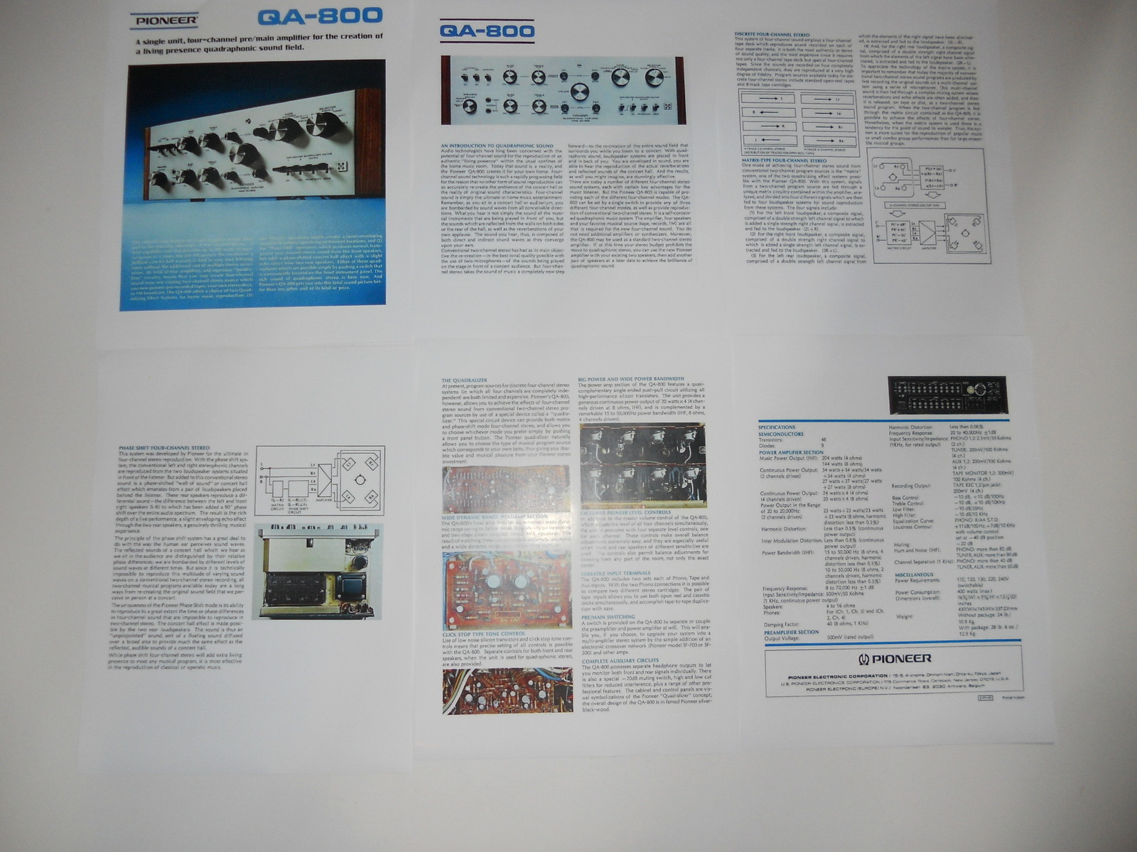 Pioneer QA-800 QUAD Amplifier Brochure 6 pages, Specs, Info, Article