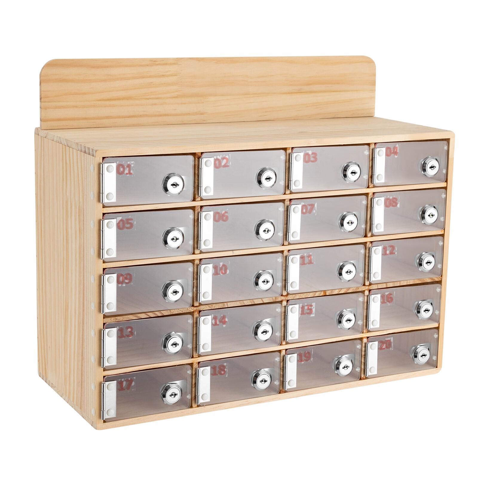 20 Slots Cell Phone Locker Box Wood Cell Phone Storage Cabinet With Keys/Locks