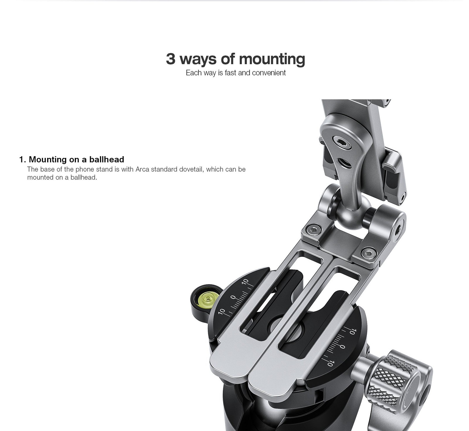 Leofoto PS-3 Multi-Functional Foldable Cellphone Stand Arca Cold Shoe Silver