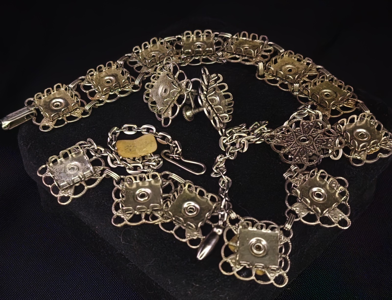 Filigree Square Bezel Screw Back Earring, Necklace, & Bracelet Findings Set