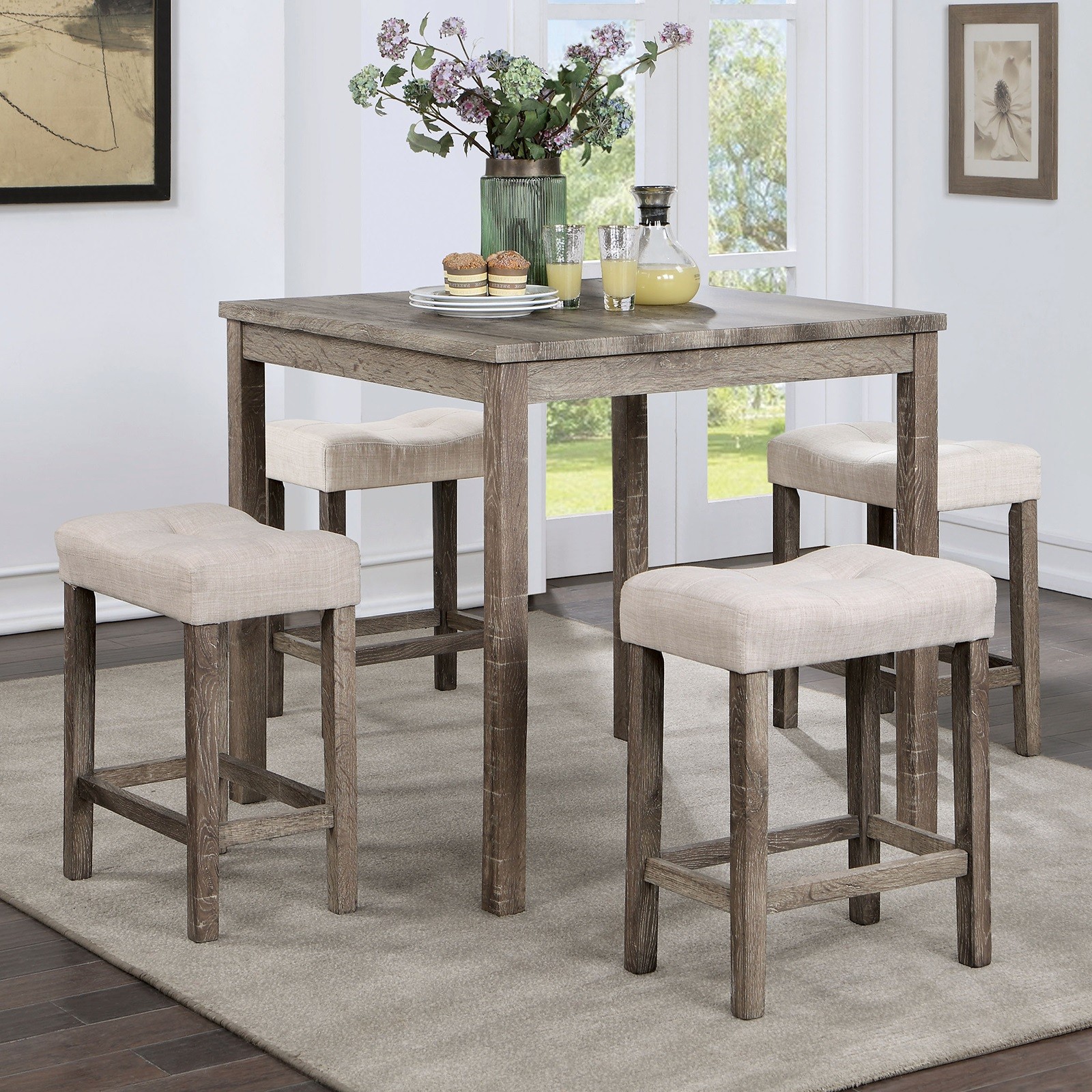 Transitional 5pc Counter Height Dining Set Gray Counter HT. Table and 4x Stool
