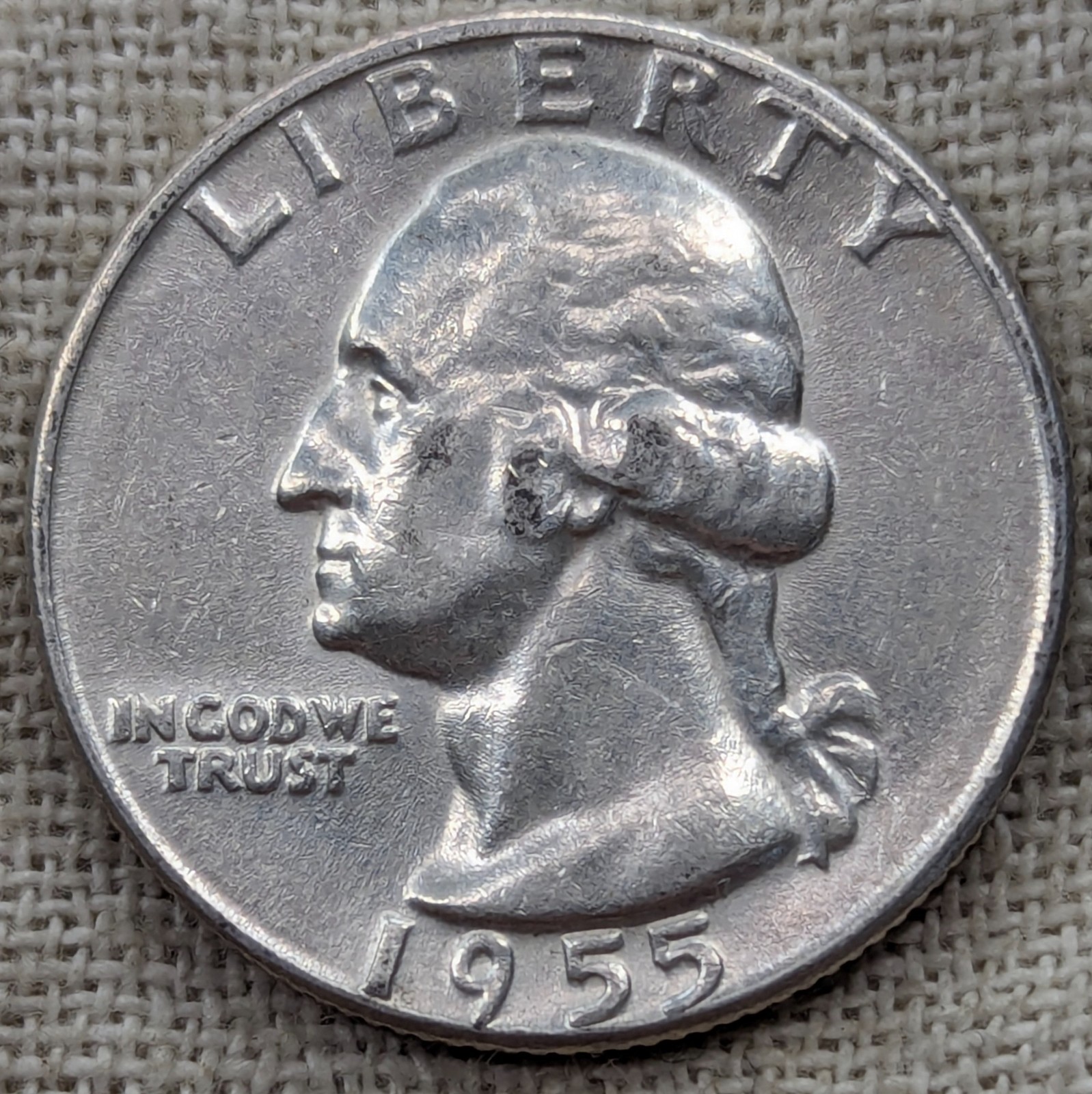 1955 Washington Quarter AU : Almost Uncirculated -.9 Fine Silver Coin