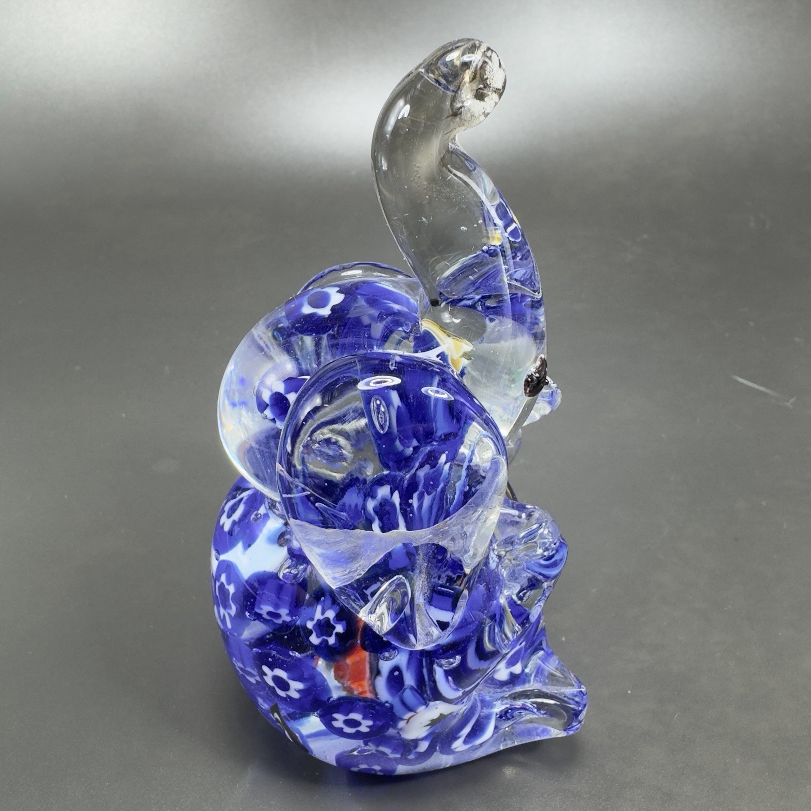 Vintage Art Glass Elephant Figurine Paperweight Whimsical Glass Figure Blue VTG