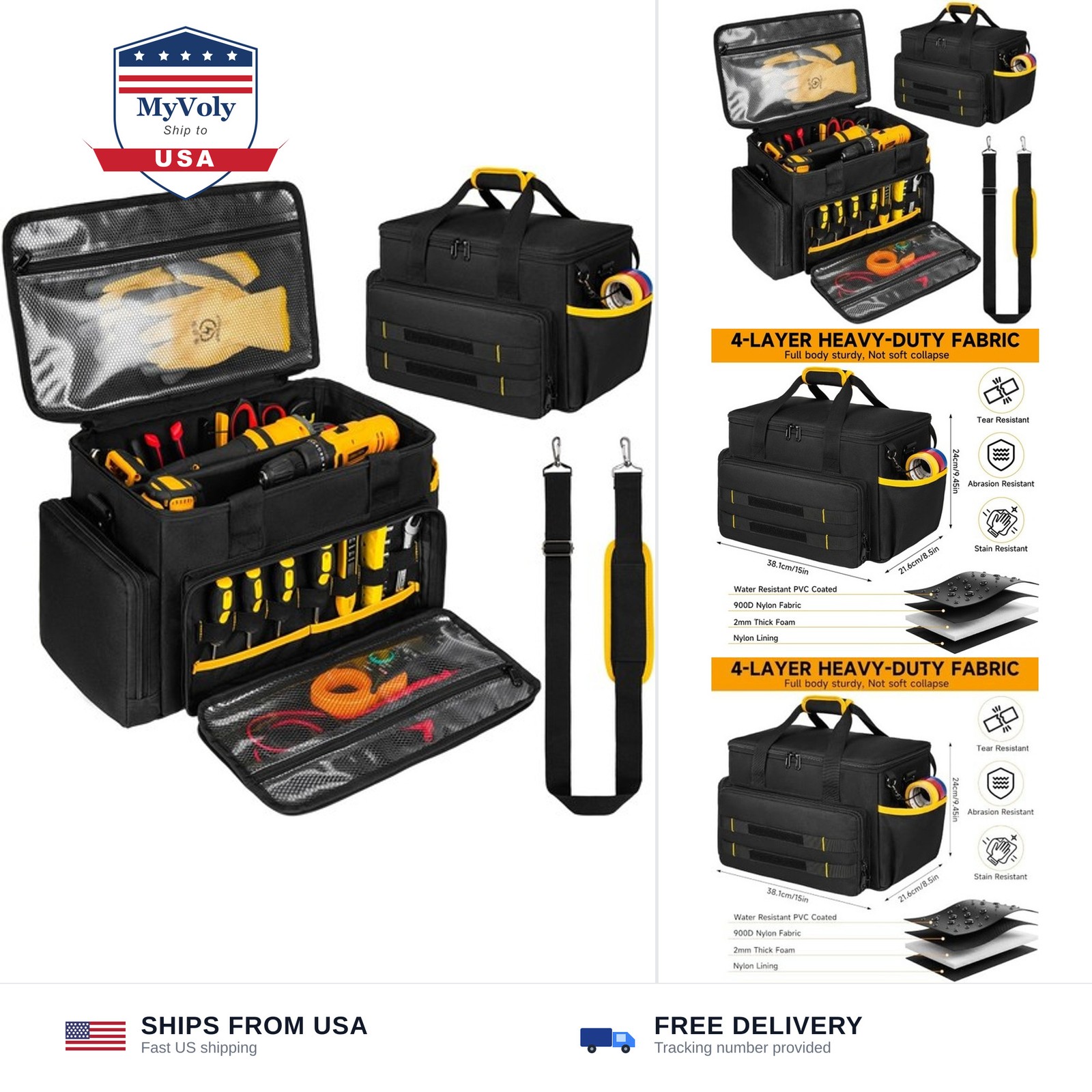 Tool Bag 15-Inch, Heavy-Duty Tool Storage Organizer, Portable Tool Box Tote |...