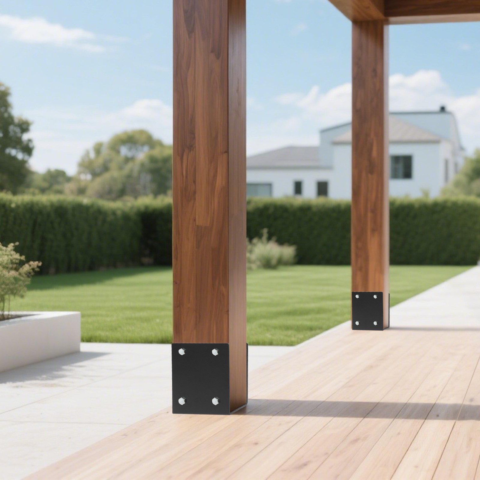 U-Shape Post Base Holder 7*7in Wet Concrete Fence Post Holder 2 Pack Black